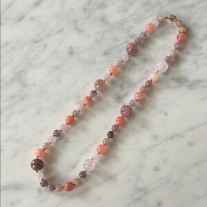 Agate and quartz hand knotted gemstone beaded necklace
